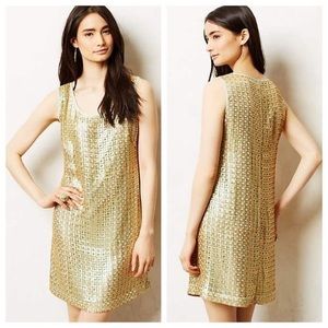 Anthropologie Gold Panes Sequin Shift Dress
